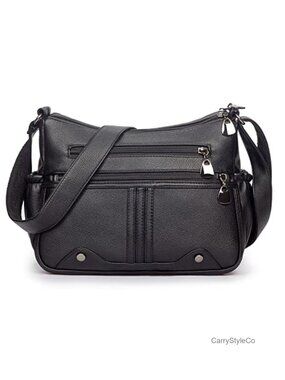Soft PU Leather Satchel Handbag Multi Pocket Crossbody Shoulder Bag Medium
